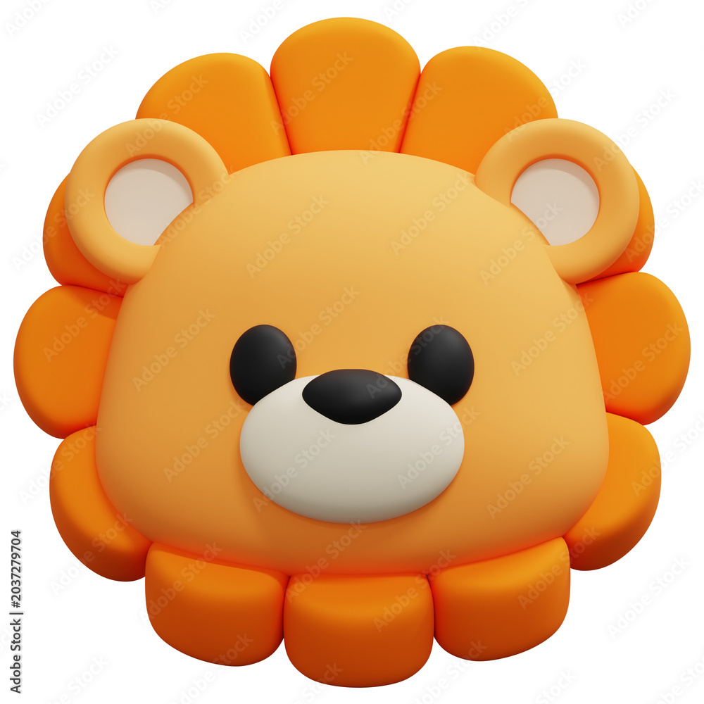 Obraz premium Cute Orange Lion Face Baby Toy Character Figure