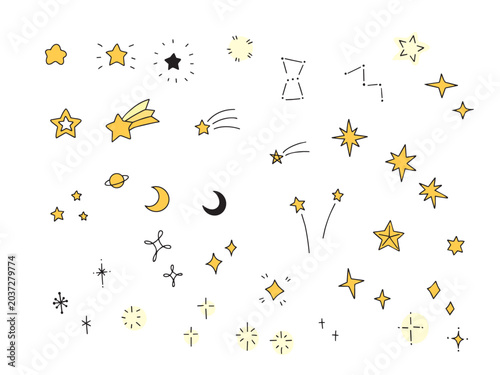 手描きの星とキラキラアイコンセット