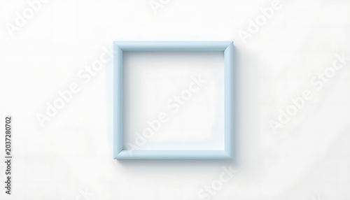 a smooth white background with a prominent light blue three-dimensional frame situated centrally, the frame's edges and corners are subtly rounded and its surfaces exhibit a gentle sheen, with a sligh