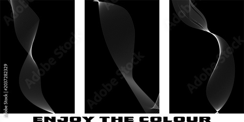 Bild auf Leinwand Abstract monochrome white light particles triptych on black background with abst