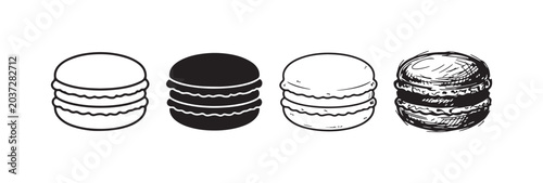 Vászonkép Four stacked macaroon illustrations, featuring a distinct wavy edge texture, presented in a range of styles from simple outline to solid and highly detailed sketch