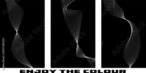 Schilderij op canvas Abstract triptych graphic design with flowing lines and dark background abstract