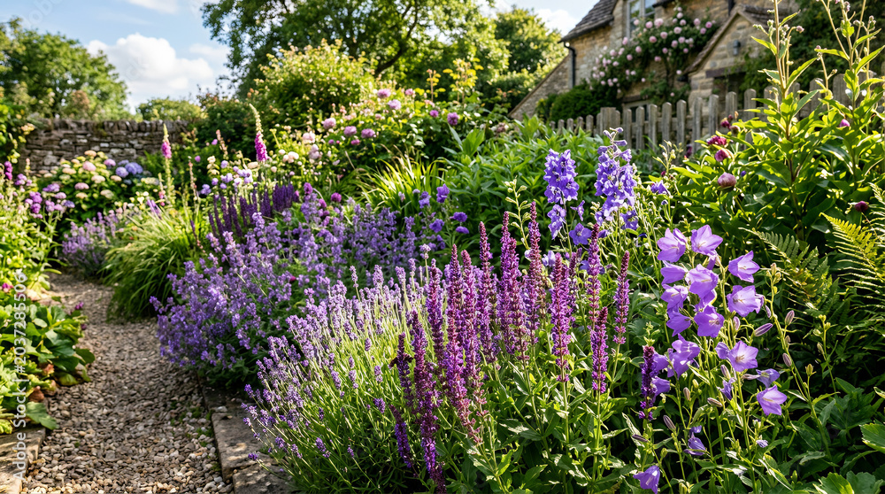 Obraz premium Lavender fields in bloom with vibrant colors under bright sunlight