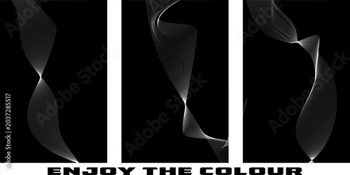 Foto Abstract triptych graphic design with flowing lines and dark background abstract