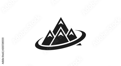 Bild auf Leinwand Minimalist mountain range logo, abstract peaks, and orbital ring design