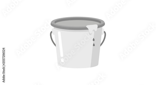 White paint bucket with dripping paint, isolated on a white background