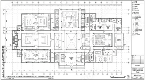 Foto Detailed floor plan of a contemporary art museum