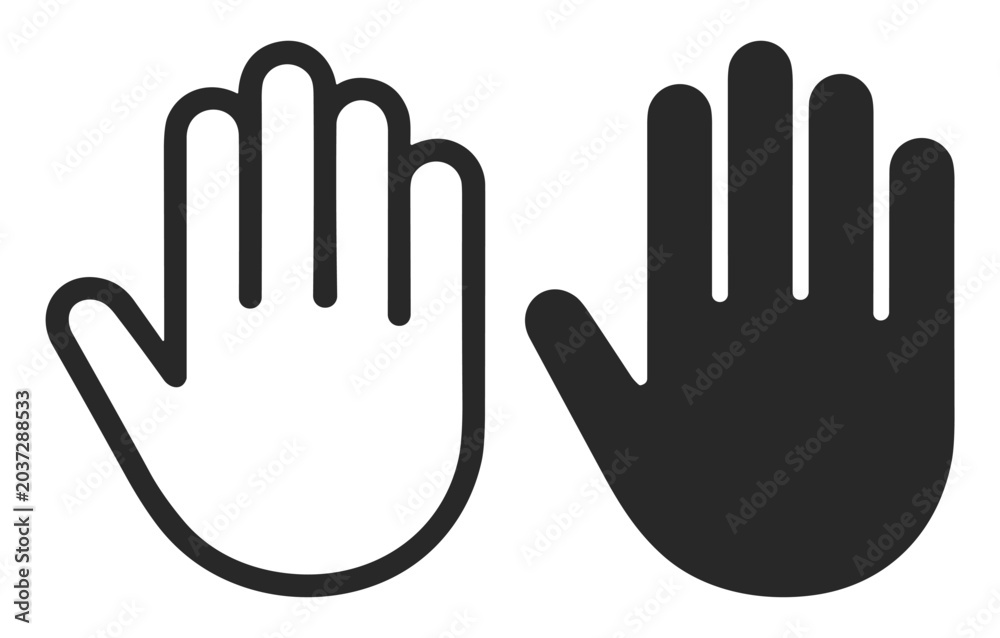 Fototapeta premium Minimalist black and white hand icons representing stop or caution symbol on transparent background