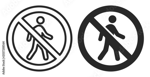 Fotografija No pedestrians allowed sign icon set in black and white with prohibition symbol