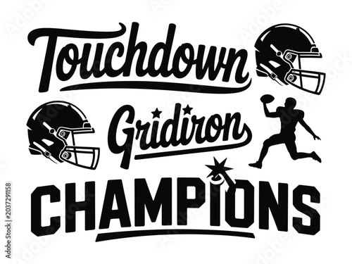 Foto American football champions graphic with helmets and player silhouette on white