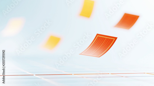 Time-lapse Style Motion Blur of Colorful Price Stickers Drifting Upward on a Soft Background