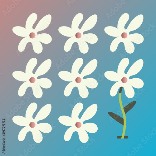Minimal daisy flower pattern with abstract floral elements and pastel gradient background in modern Scandinavian style.