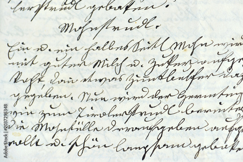 Historical German handwritten manuscript in black ink on aged textured paper with elegant cursive script detail Vintage document archive background Banner poster print design