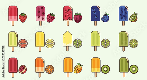 Colorful Ice Cream Popsicles Summer Treats.