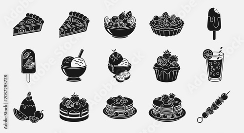Variety of sweet dessert food items.