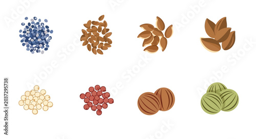 Variety of nuts and seeds collection.