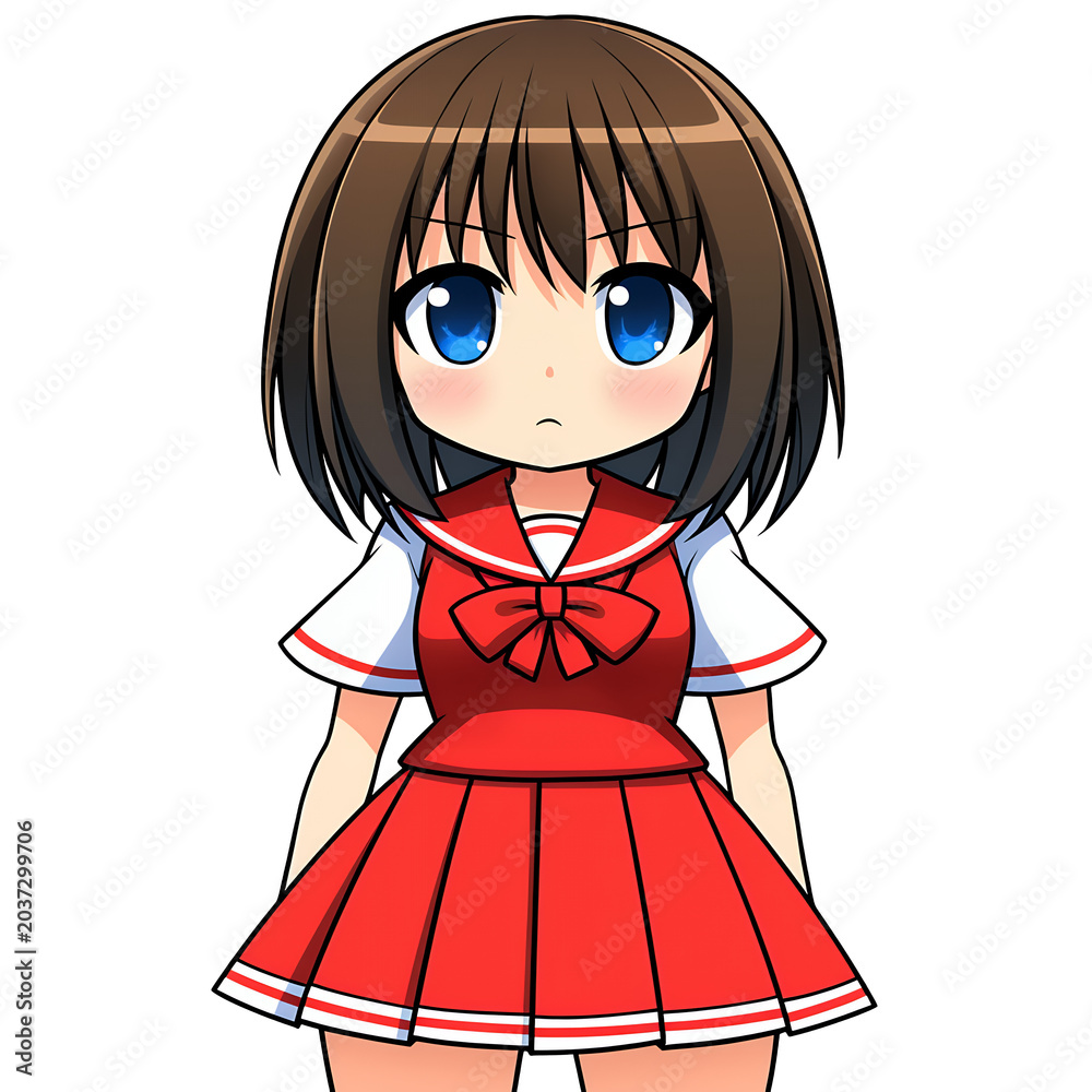 Fototapeta premium Adorable Anime Girl in Red Sailor Uniform on Transparent Background