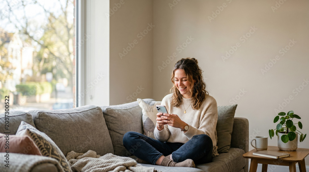 Fototapeta premium Using life insurance to build wealth a woman's journey in her cozy home lifestyle comfort personal growth