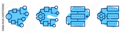 Cuadro en lienzo Network and process icons illustrating nodes gears and data flow