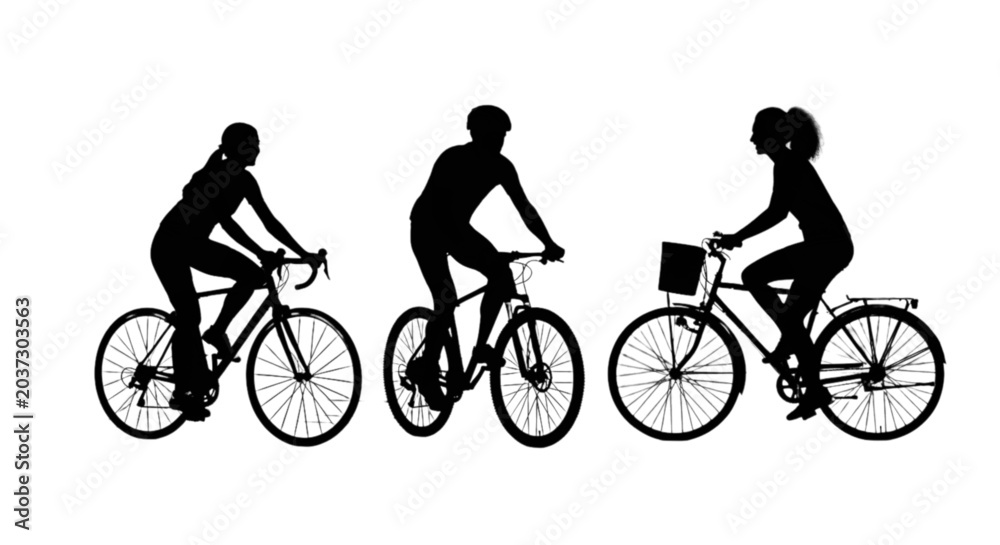 Obraz premium Black silhouette of people riding bicycles