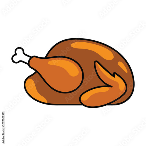 Roasted Turkey Cartoon Food Illustration.