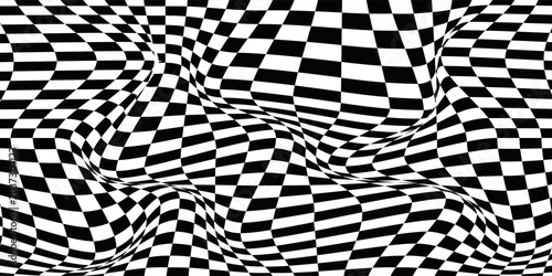 Obraz na płótnie Dynamic black and white abstract background with a dramatically warped grid pattern, creating a powerful optical illusion effect