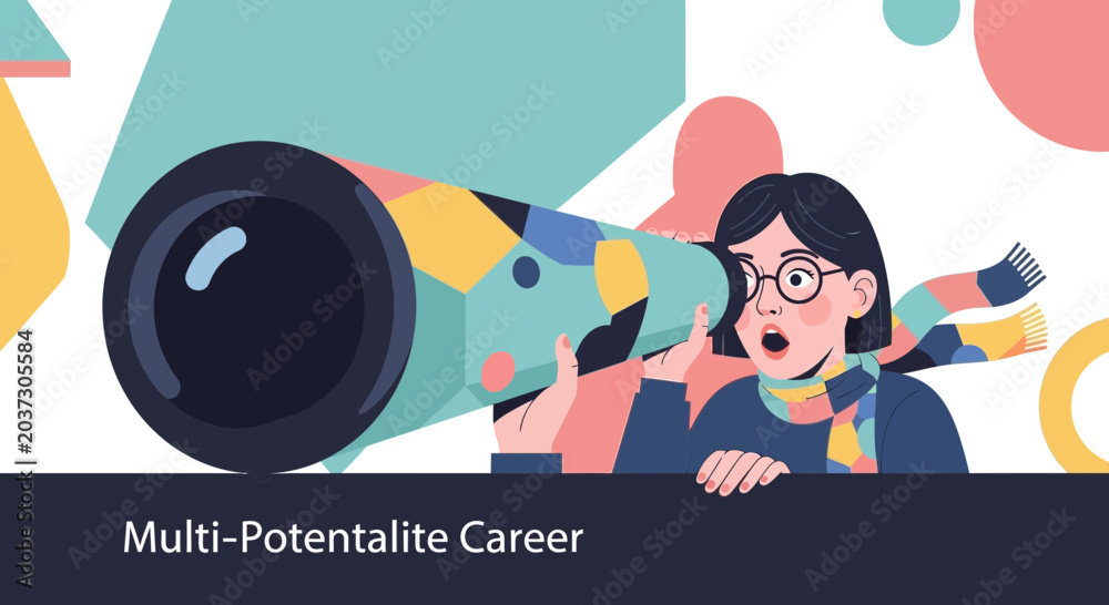 Obraz premium Curious person looking through telescope, discovering future career opportunities