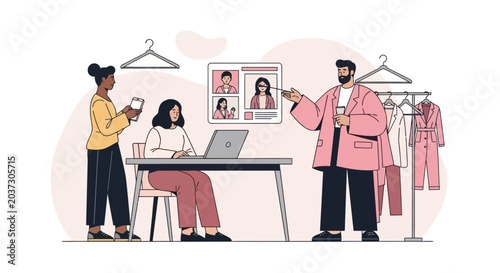 Creative Fashion Team Designing Clothing with Digital Collaboration