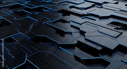 Futuristic Sci-Fi Abstract Background with Glowing Blue Circuits