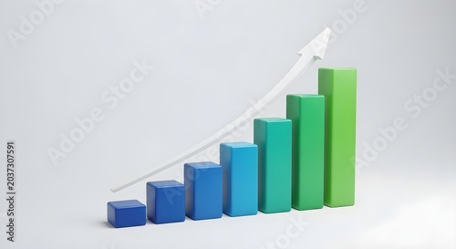 3D Bar Chart with Rising Arrow Symbolizing Business Growth