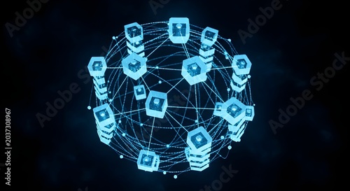 Blockchain Technology and Global Data Network Concept