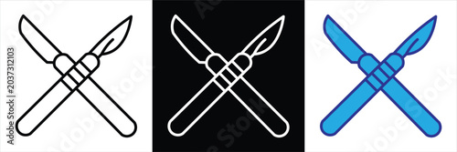 Minimalist Surgical Blade Vector Icons Pack in Black White and Blue