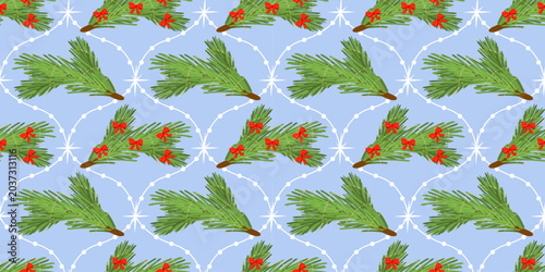 Cover bg christmas seamless vector with tree branch pine. Christmas toy pattern for paper vintage backdrop wreath snow ornament. Border background green toy drawing spruce illustration repeat.