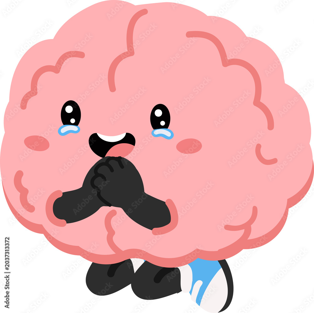 Fototapeta premium Hand-drawn vector illustration of a crying brain character, representing sadness, emotional stress, disappointment, mental health, and emotional struggles. Ideal for wellness, psychology, education, a