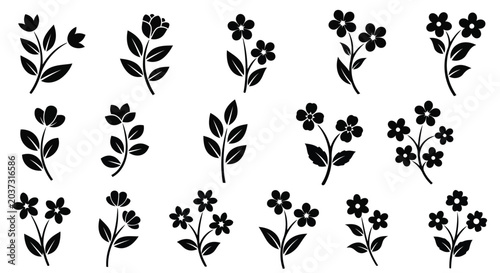 Black floral icons set