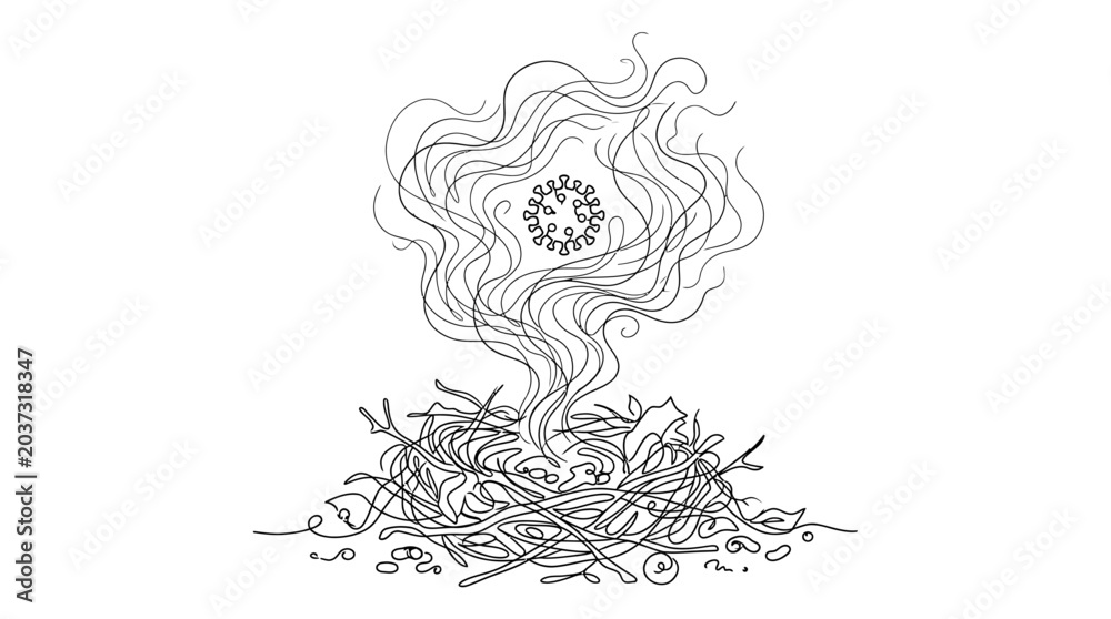 Fototapeta premium Hantavirus Pulmonary Syndrome A Visual Representation of the Virus Emerging from Debris