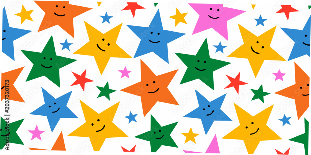 Obraz premium Colorful smiling star pattern cheerful seamless background