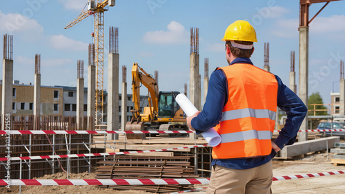 Schilderij op canvas Construction Site Overview
​Engineer Inspecting Progress
​Building Infrastructur
