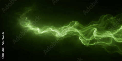 Abstract green light waves with glowing smoke and flowing energy background