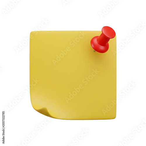 Yellow sticky note with red pin attached.