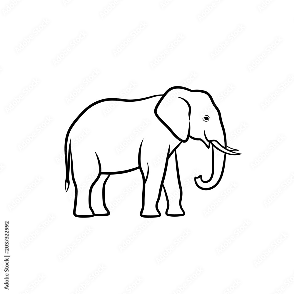 Fototapeta premium Minimalist elephant profile sketch in clean black lines.