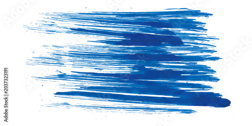 Cuadro en lienzo Watercolor background featuring bold horizontal brushstroke bright blue paint across center