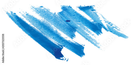 Cuadro en lienzo Watercolor background featuring bold horizontal brushstroke bright blue paint across center