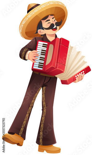 Obraz na plátně Mexican Mariachi Musician Playing Accordion Illustration