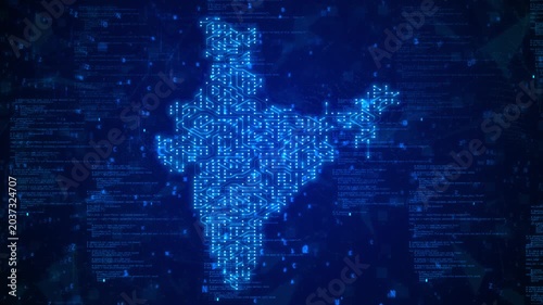 Digital India Map with Glowing Blue Circuit Network – Futuristic Technology Innovation Seamless Loop Background
