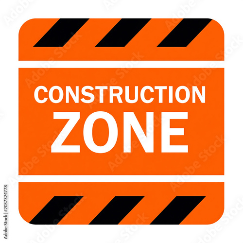 Construction zone sign orange and black warning safety area industrial.