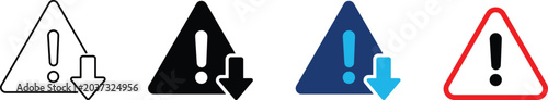 Foto System warning icon showing professional exclamation alert triangle and downward arrow