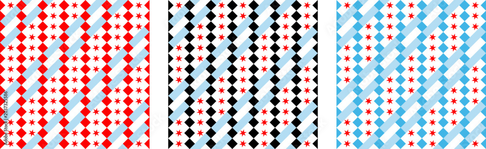 Fototapeta premium stripes pattern set of chicago flag. star background. vector illustration