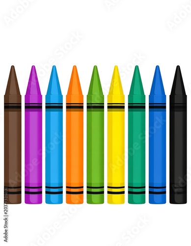 A row of colorful crayons on a white background