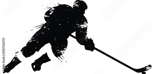Photography Dynamic Grunge Ice Hockey Player Silhouette Vector Featuring Speed Motion Trails
